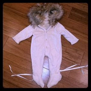 Cream Hooded Knit Baby Snowsuit